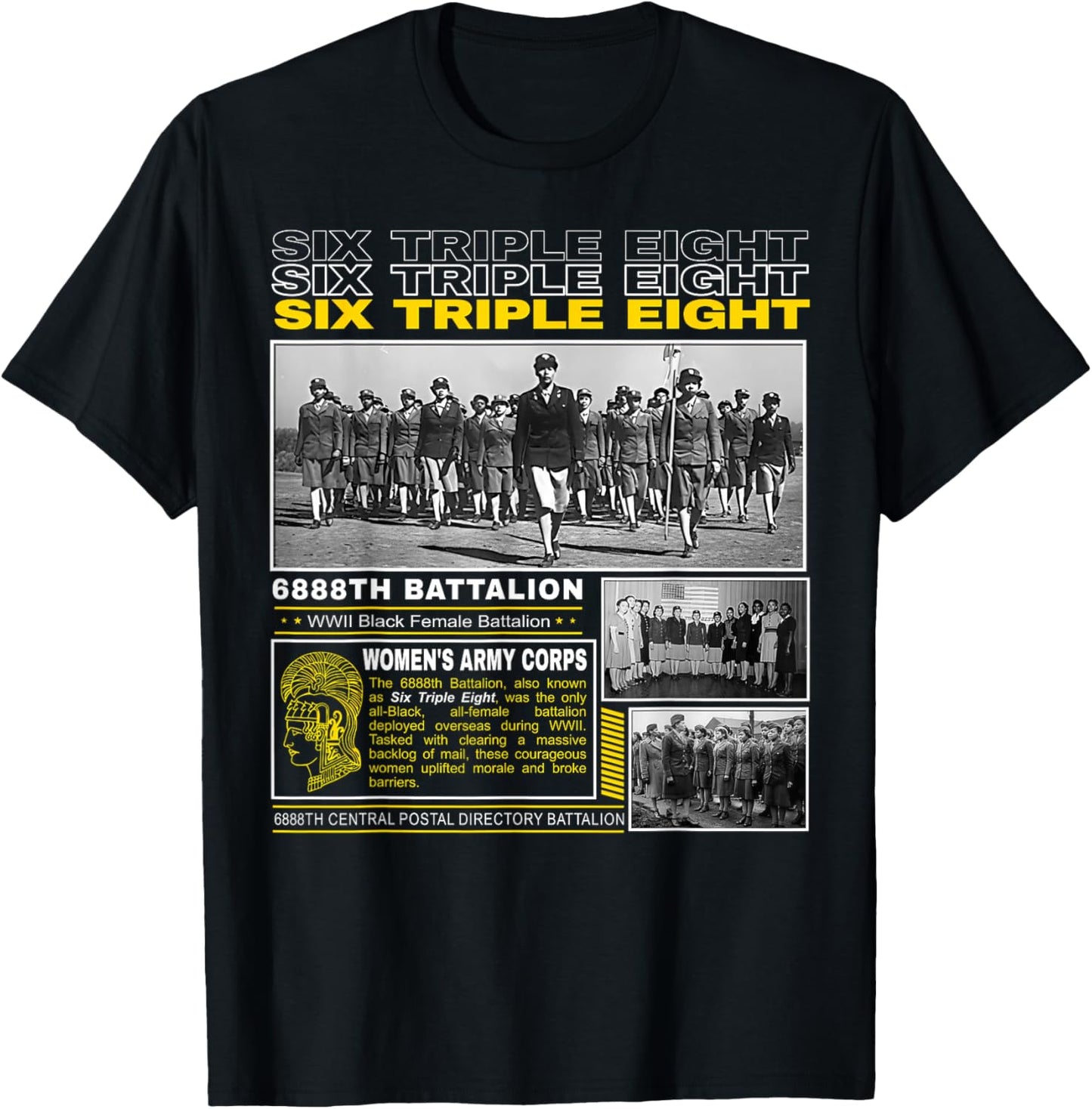 Six Triple 8 Black Female Battalion WWII Tribute T-Shirt - T-Shirt | Black