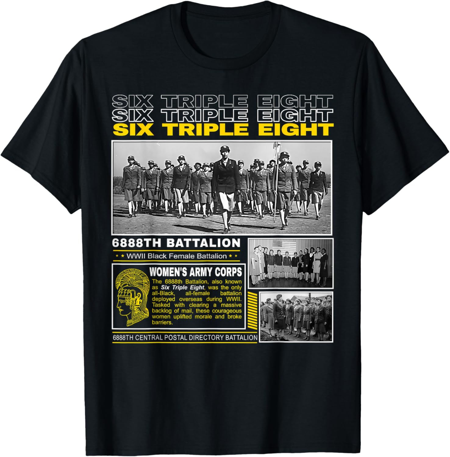 A Legacy of Black Masculinity and Courage -Adults WWII Legacy of the 6888th Battalion Blue S Short Sleeve T-Shirt - T-Shirt | Black