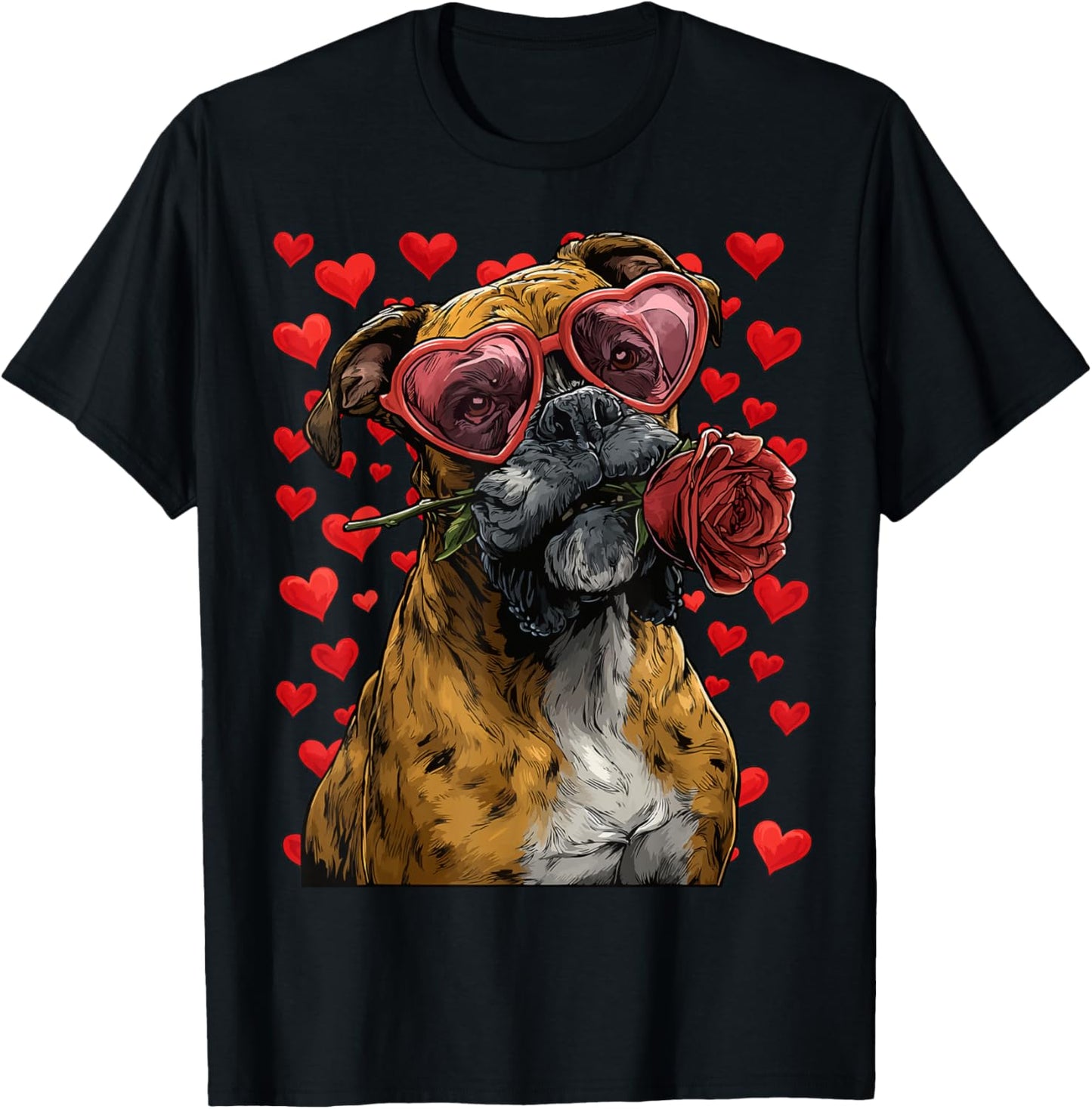 Cute Boxer Shorts in Glasses Pink Valentine's Day Dog Romantic T-Shirt - T-Shirt | Black