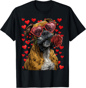 Cute Boxer Shorts in Glasses Pink Valentine's Day Dog Romantic T-Shirt - T-Shirt | Black