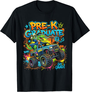 Prek Graduate Dinosaur Monster Truck Pre-K Graduation Boy T-Shirt - T-Shirt | Black