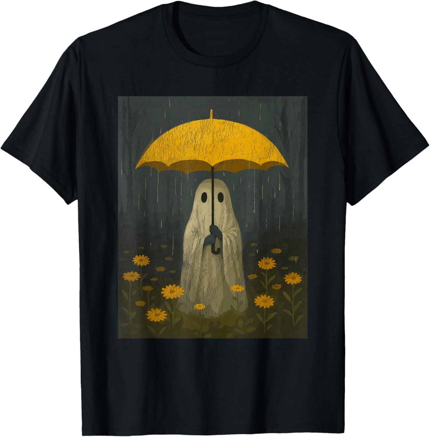 Vintage Floral Ghost Halloween Ghost in The Forest Gothic T-Shirt - T-Shirt | Black