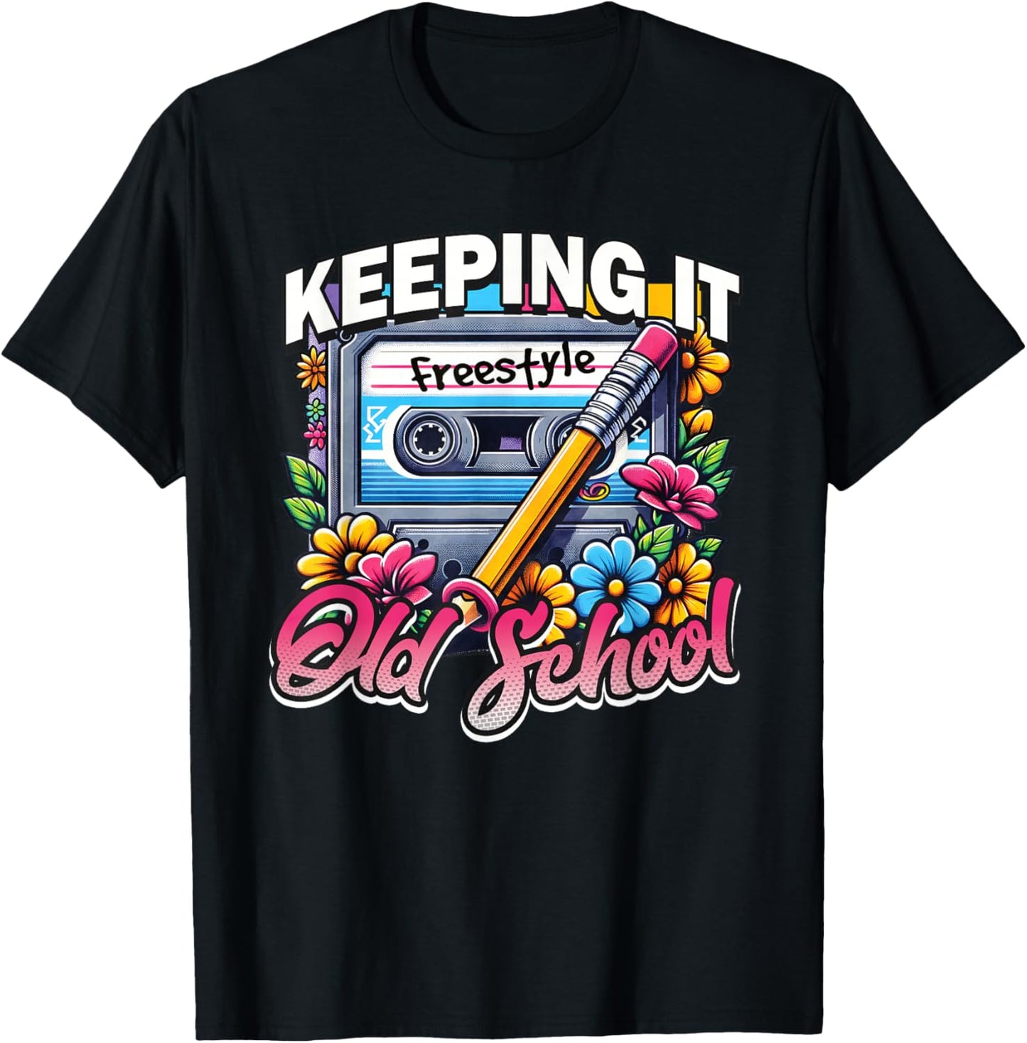 Keeping It Old School 80s Freestyle Cassette Design T-Shirt - T-Shirt | Black