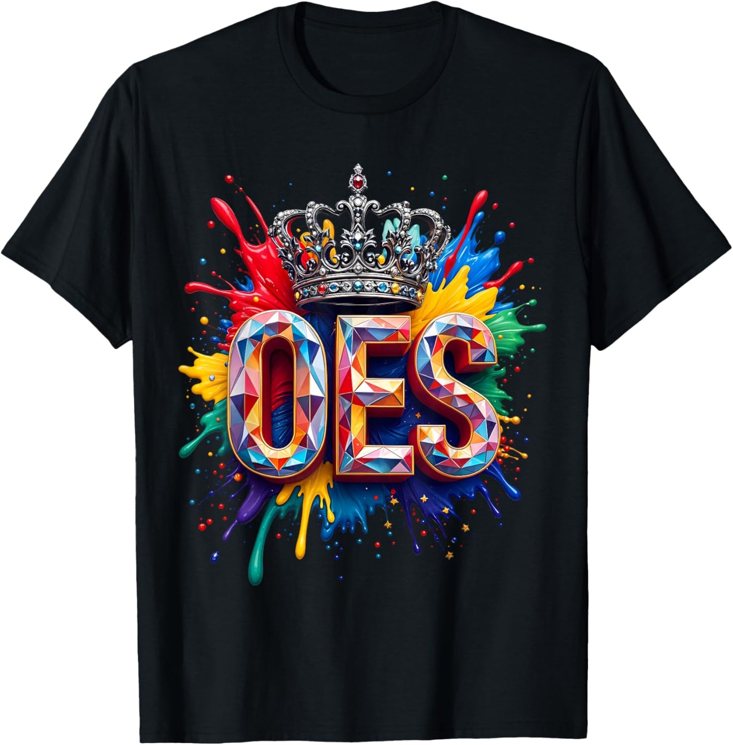 OES Colorful Crystal Queen Crow Order of the Eastern Star T-Shirt - T-Shirt | Black