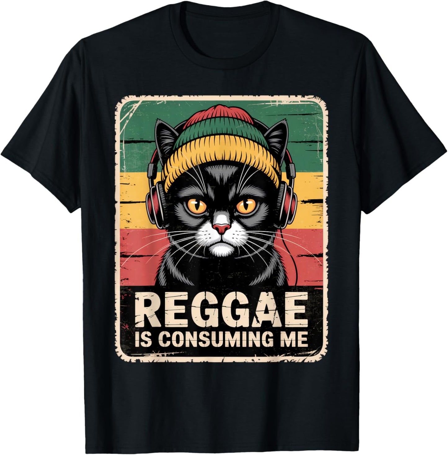 Funny Cat Shirt Women Men Kids Jamaican Reggae Music Meme T-Shirt - T-Shirt | Black