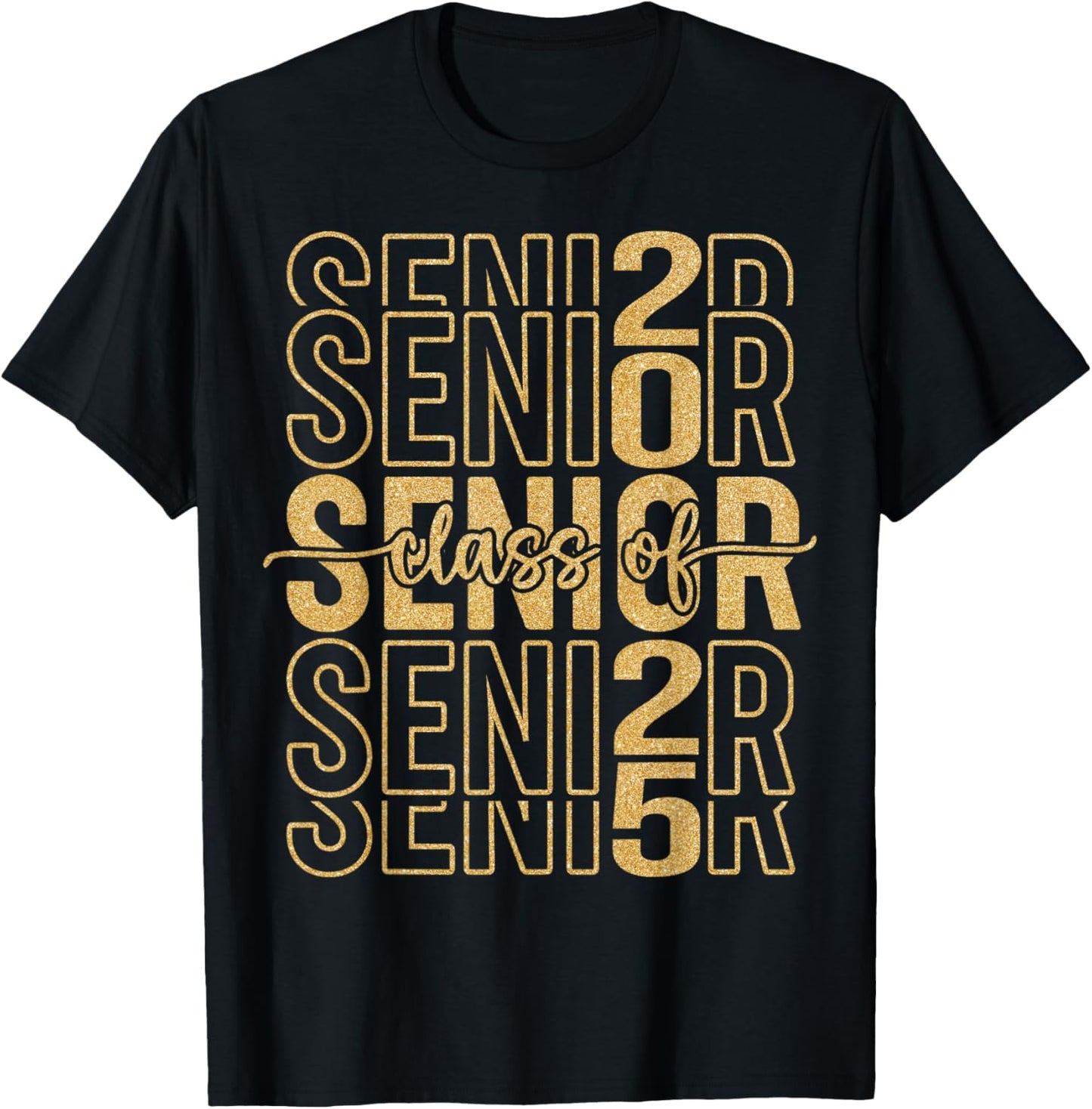 Senior 2025 Class of 2025 Graduate Gold Black Senior Mom T-Shirt - T-Shirt | Black