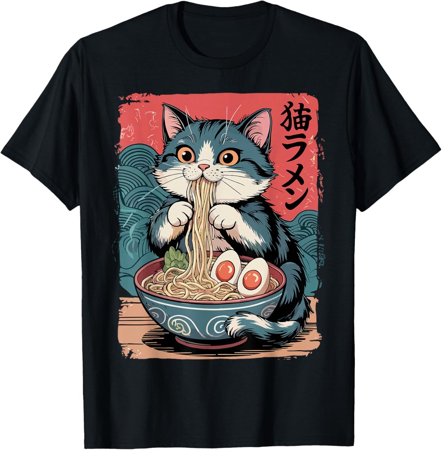 Cute Cat Ramen Kawaii T-Shirt - T-Shirt | Black