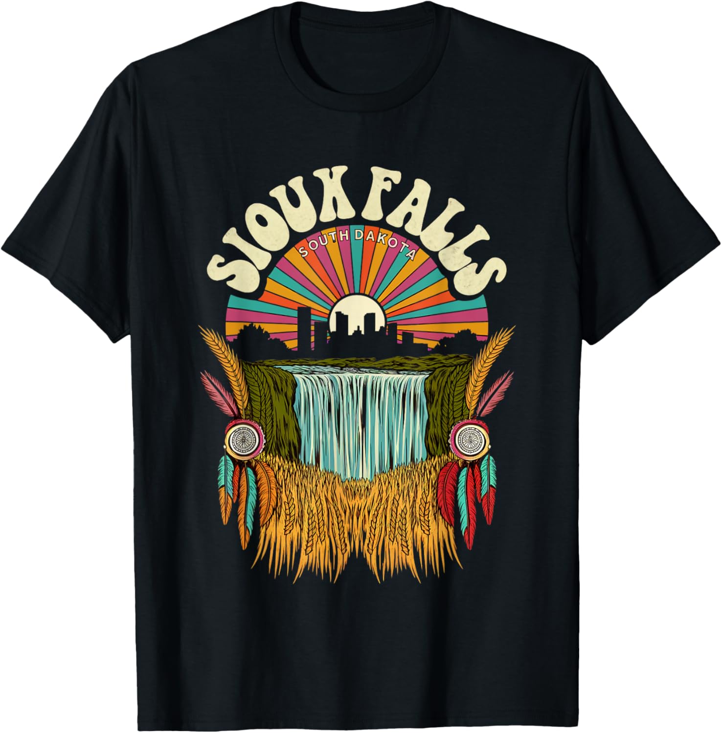 Retro Sioux Falls South Dakota Sunset Skyline Vintage T-Shirt - T-Shirt | Black