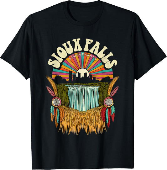 Retro Sioux Falls South Dakota Sunset Skyline Vintage T-Shirt - T-Shirt | Black
