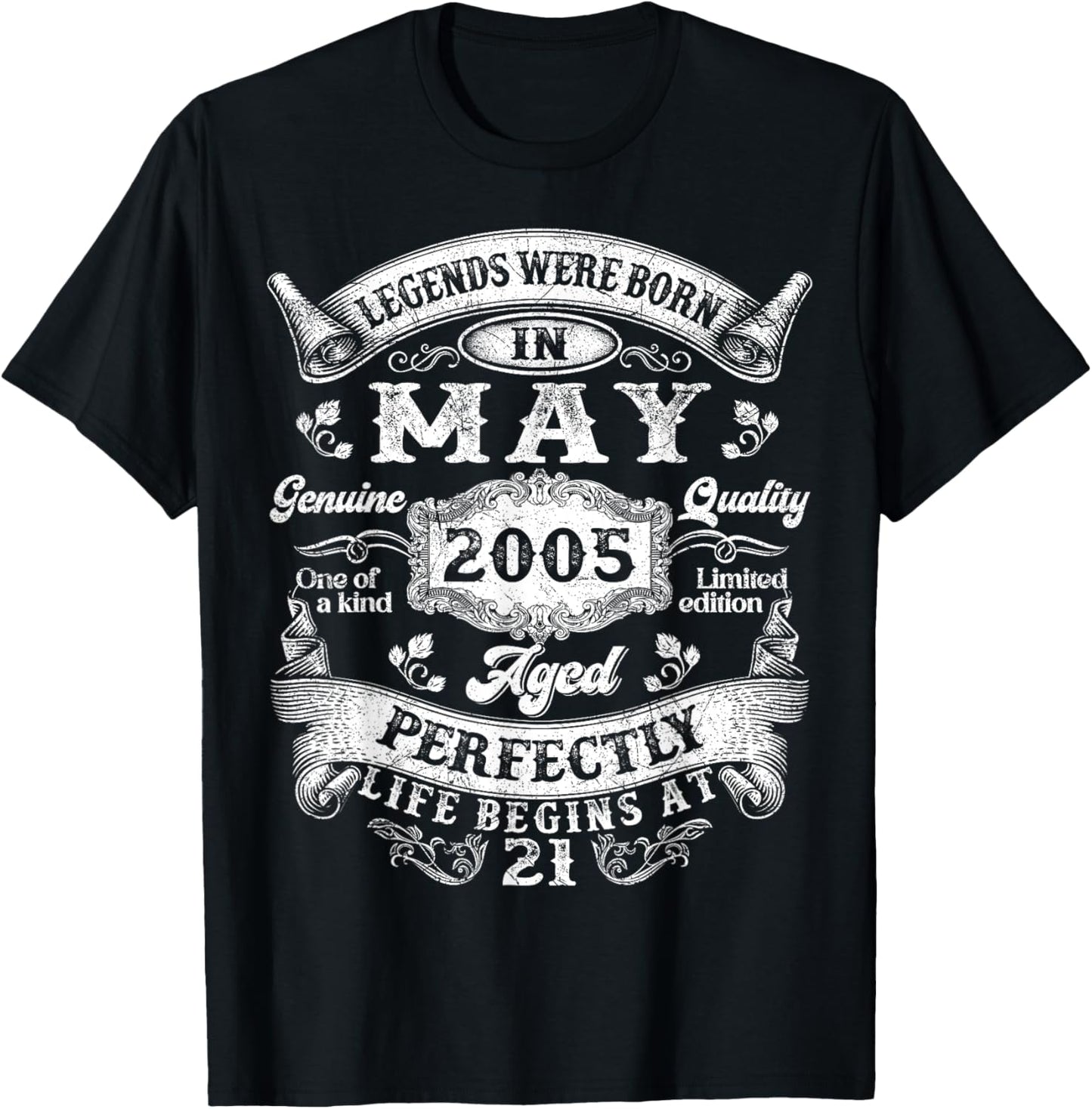 Legends were Born in May 2005 Vintage 21st Birthday T-Shirt - T-Shirt | Black