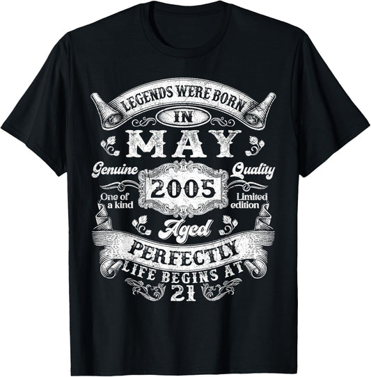 Legends were Born in May 2005 Vintage 21st Birthday T-Shirt - T-Shirt | Black