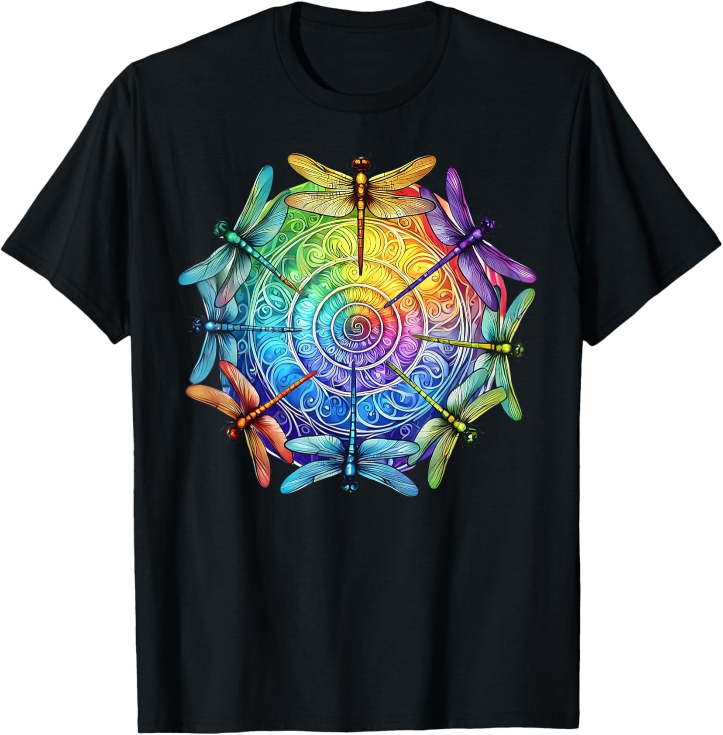 Gay Pride Rainbow Dragonfly Spiral Mandala LGBTQ Month T-Shirt - T-Shirt | Black