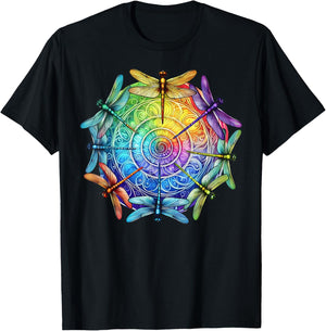 Gay Pride Rainbow Dragonfly Spiral Mandala LGBTQ Month T-Shirt - T-Shirt | Black