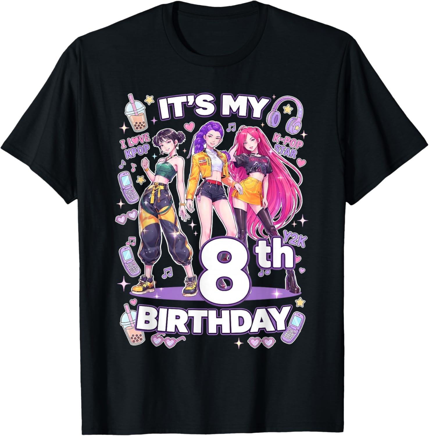 Kpop Coréen Fille 8ème Anniversaire 8 Ans Fête d'anniversaire T-Shirt - T-Shirt | Black