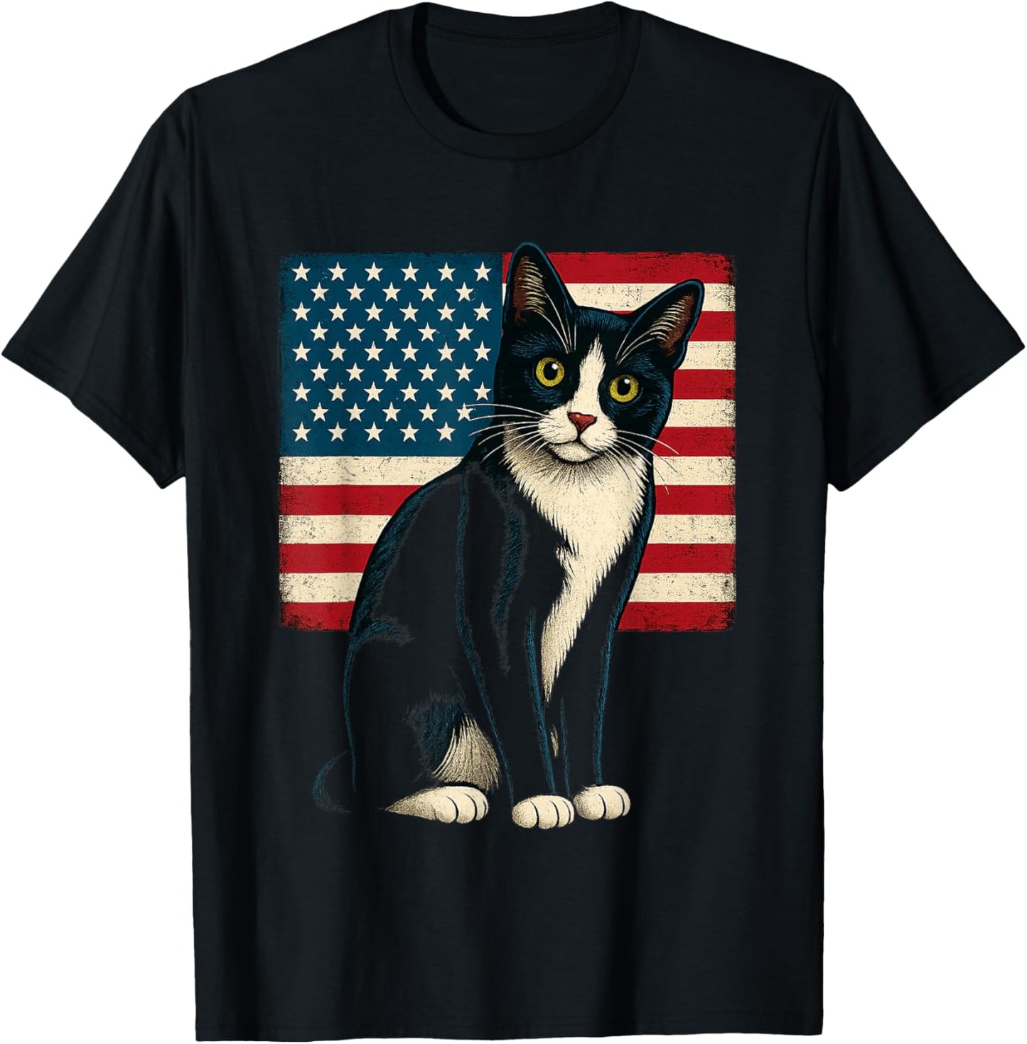 Tuxedo Cat 4th of July Patriotic Adults Kids T-Shirt - T-Shirt | Black