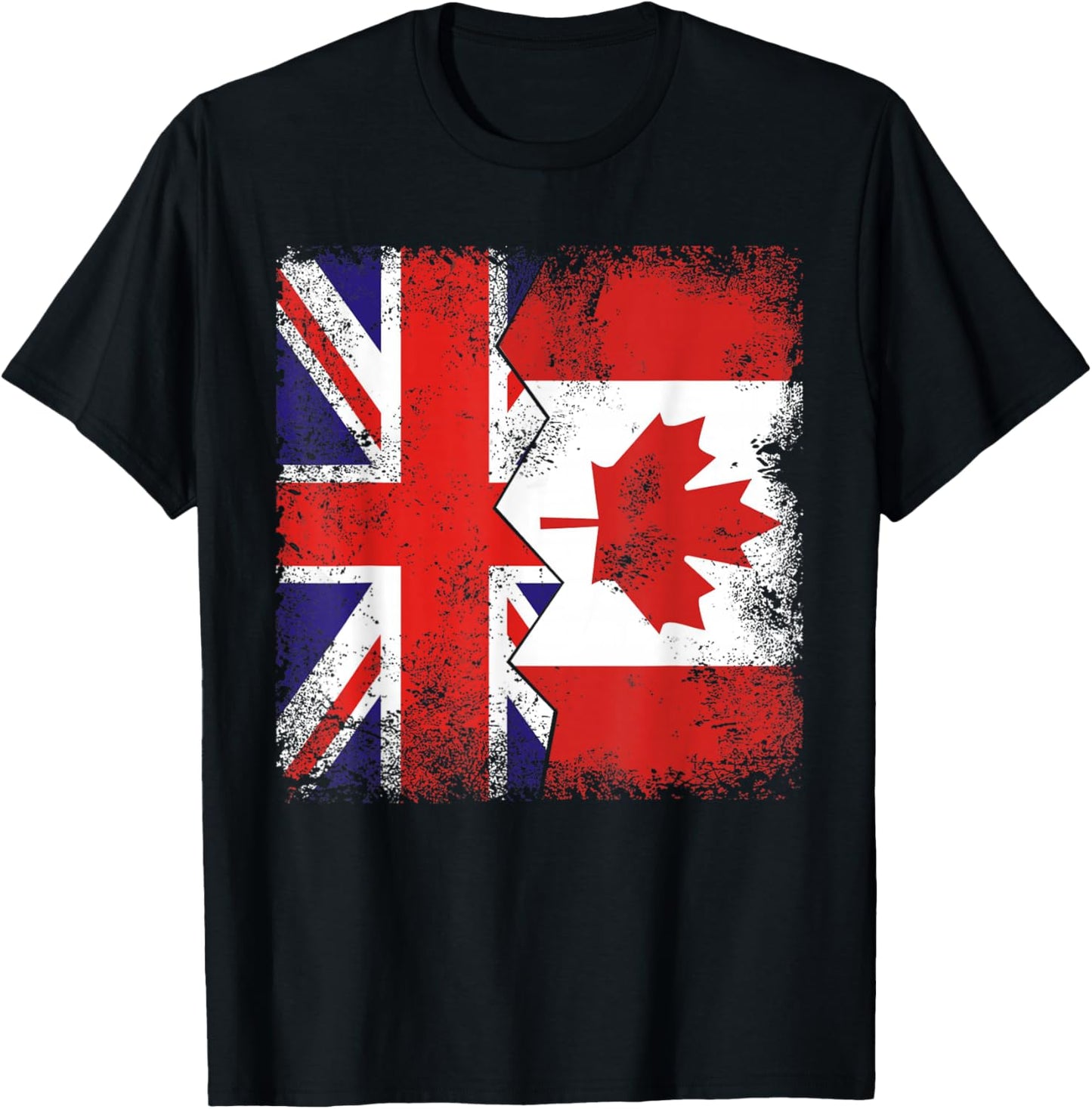 Canadian Roots | Half British Flags | UK Canada Vintage T-Shirt - T-Shirt | Black