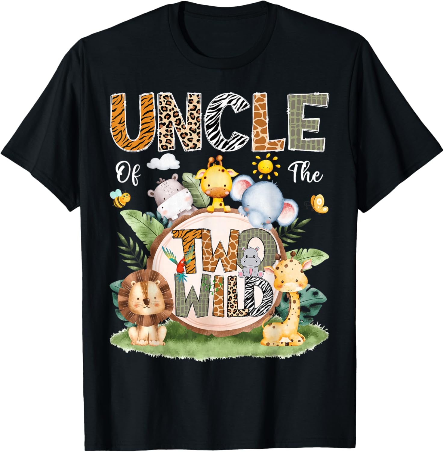 Uncle of The Two Wild 2nd Birthday Boy Jungle Safari T-Shirt - T-Shirt | Black