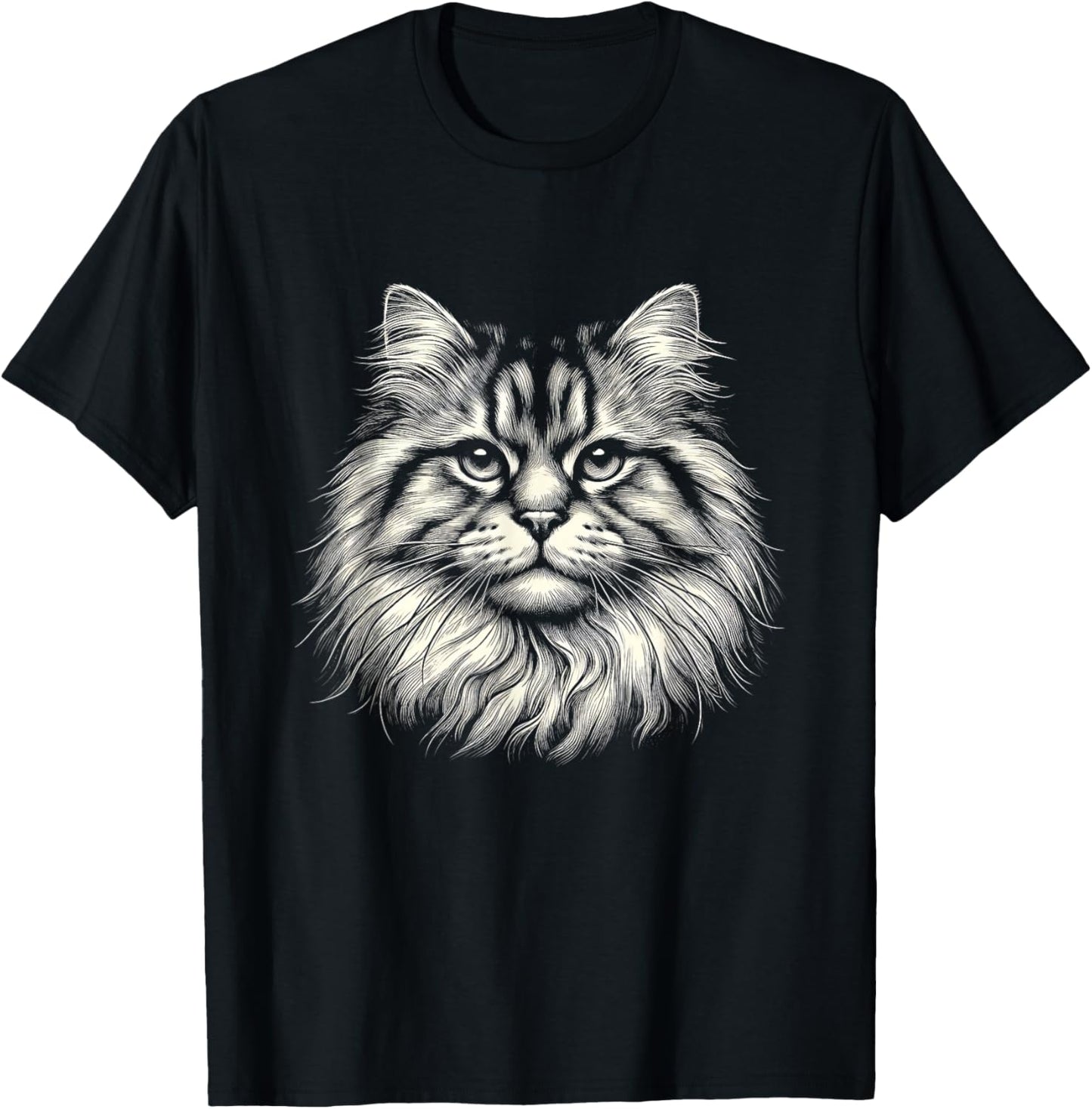 Vintage Siberian Cat Face Graphic Art Design Men Women T-Shirt - T-Shirt | Black
