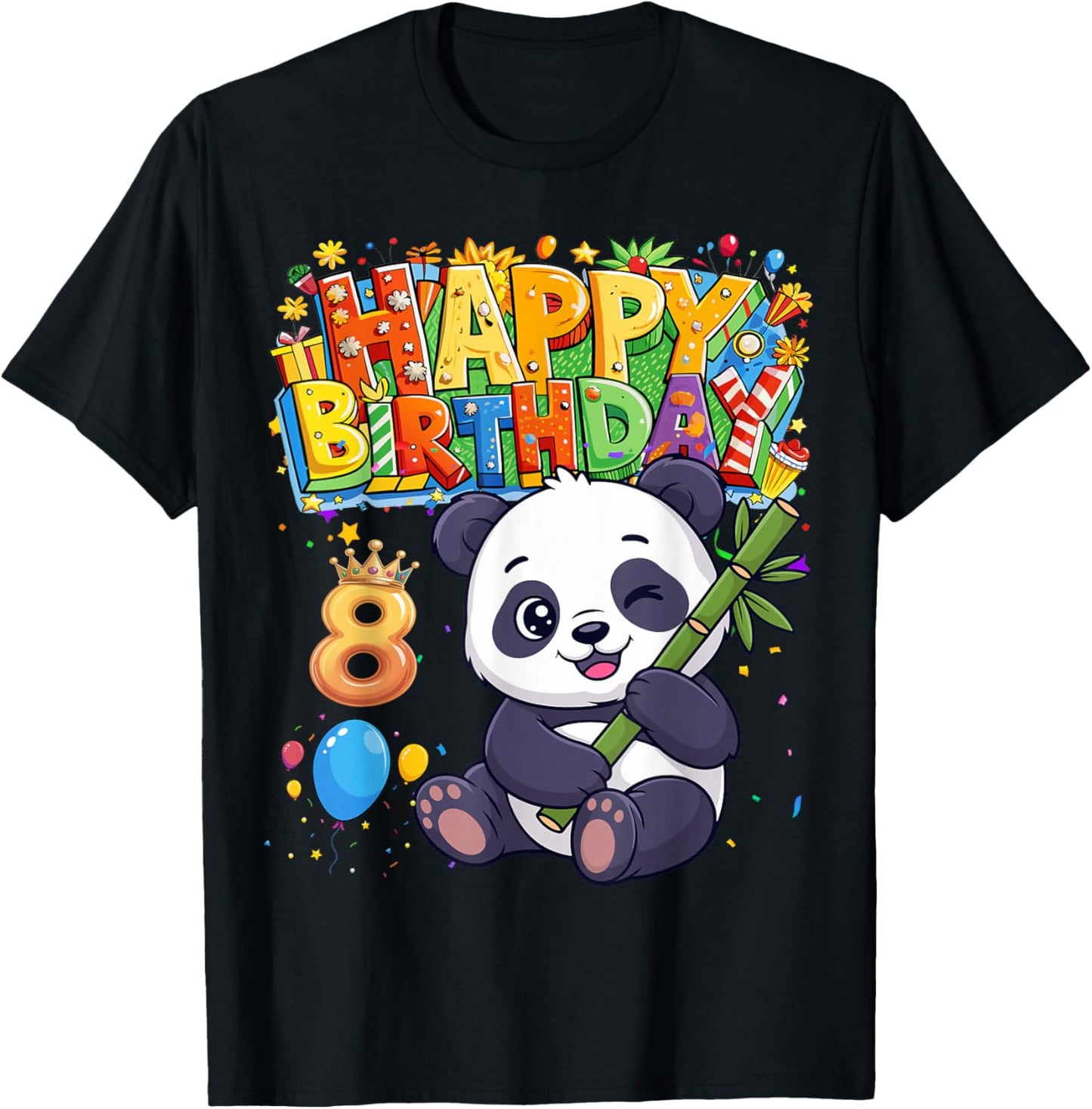 It's My Birthday Panda Kids 8 Years Old Girl T-Shirt - T-Shirt | Black