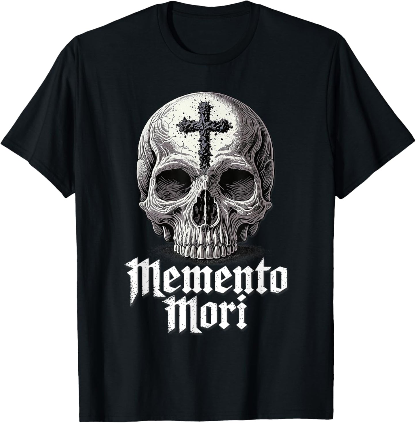 Memento Mori Catholic Crucifix Traditional Latin Mass Skull T-Shirt - T-Shirt | Black
