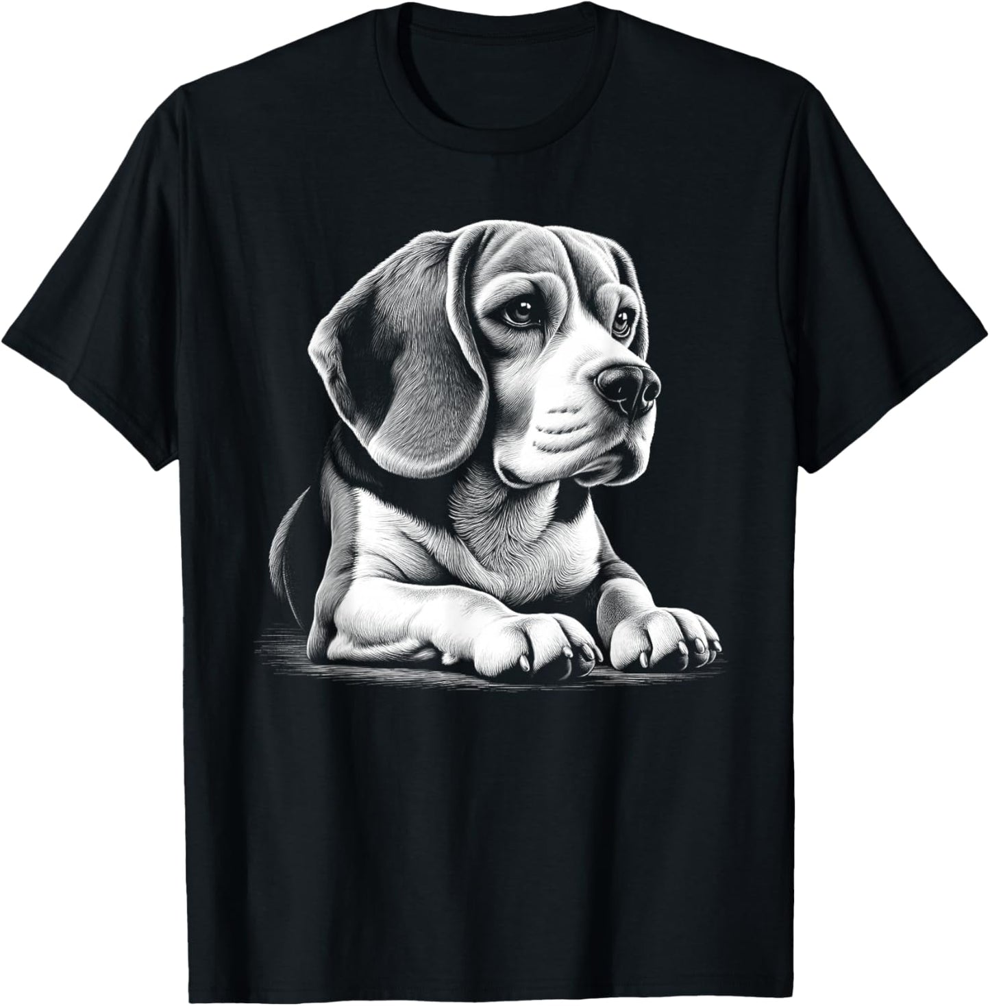 Cute Beagle Portrait in Lying Pose T-Shirt - T-Shirt | Black