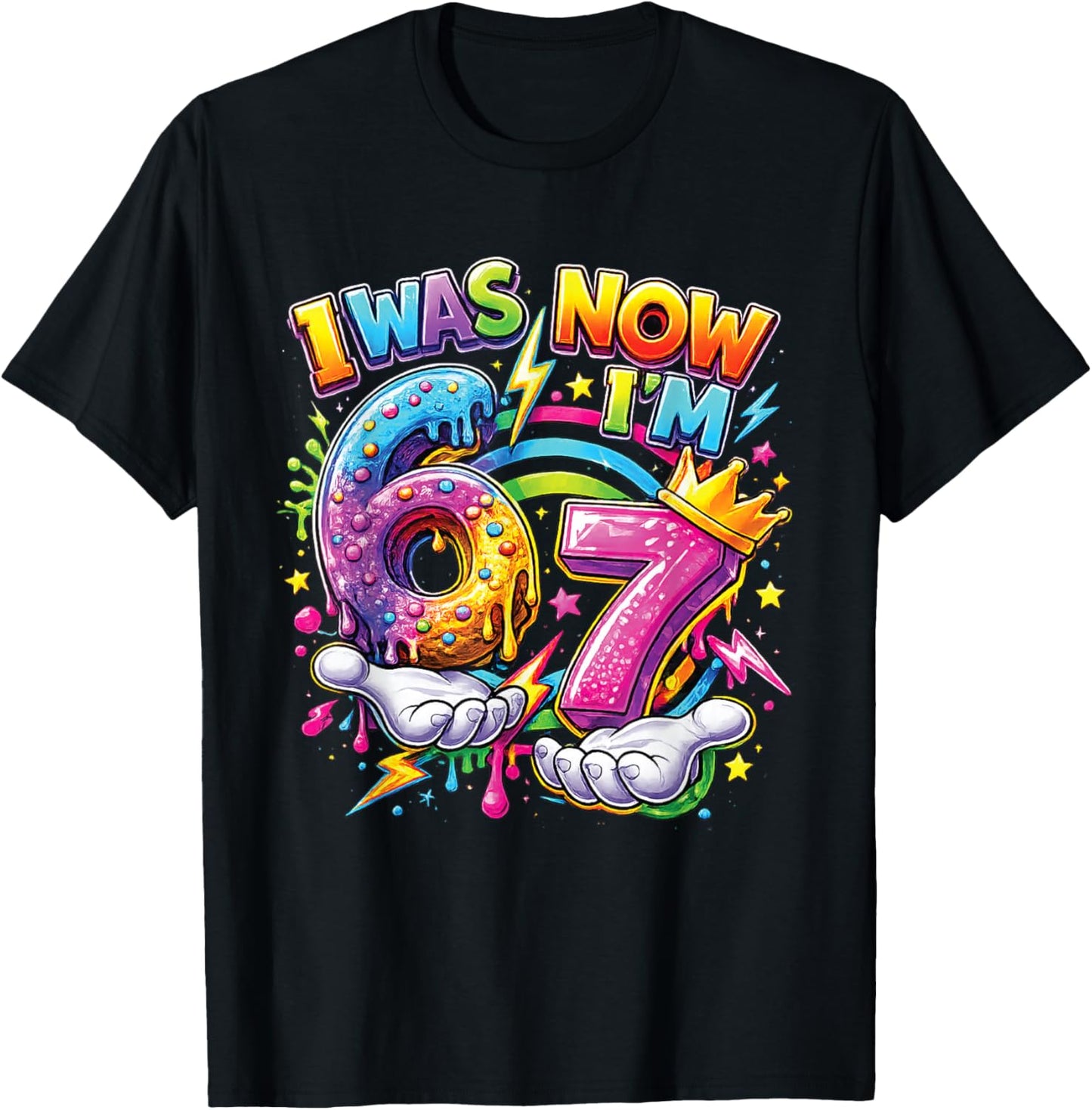 I was 6 Now I'm 7 Drip 7th Birthday Boys Kids 67 Meme Hands T-Shirt - T-Shirt | Black