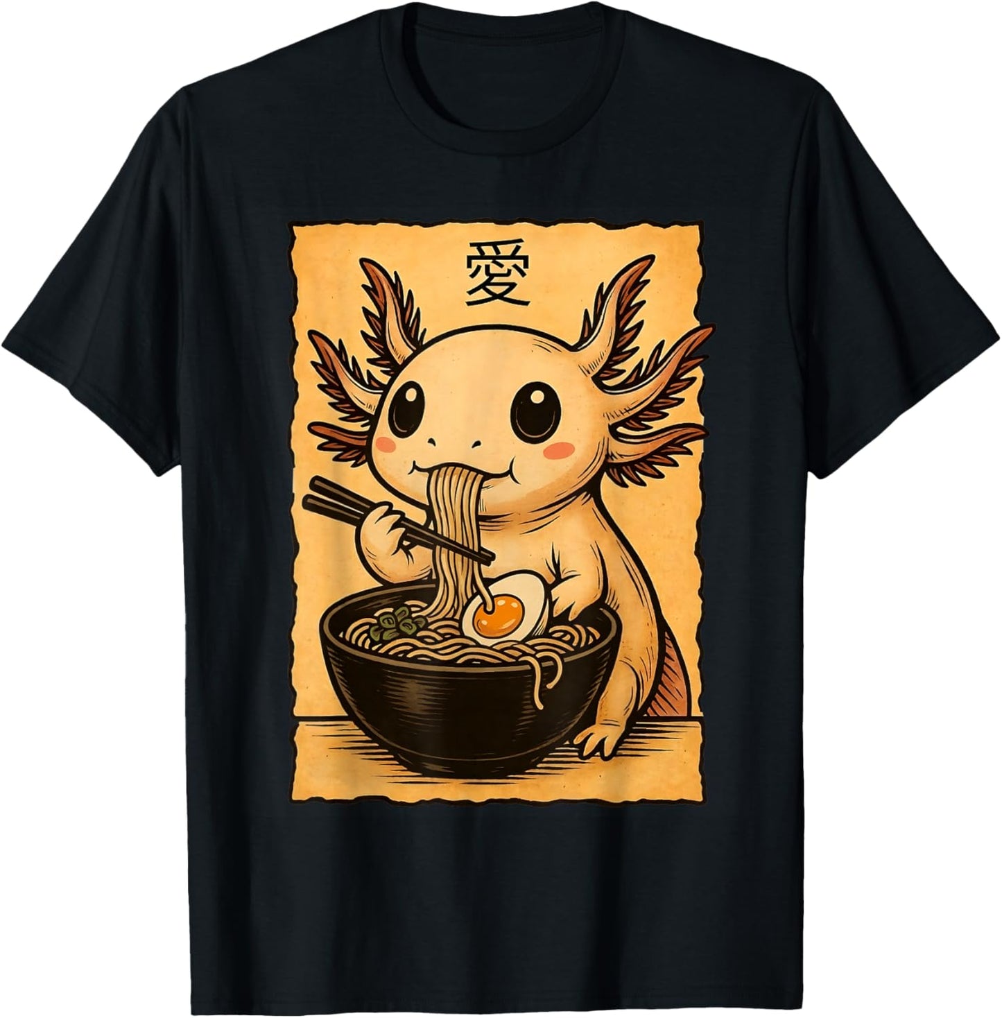 Axolotl Eating Ramen Shirt Men Women Axolotl Noodle Shirt T-Shirt - T-Shirt | Black