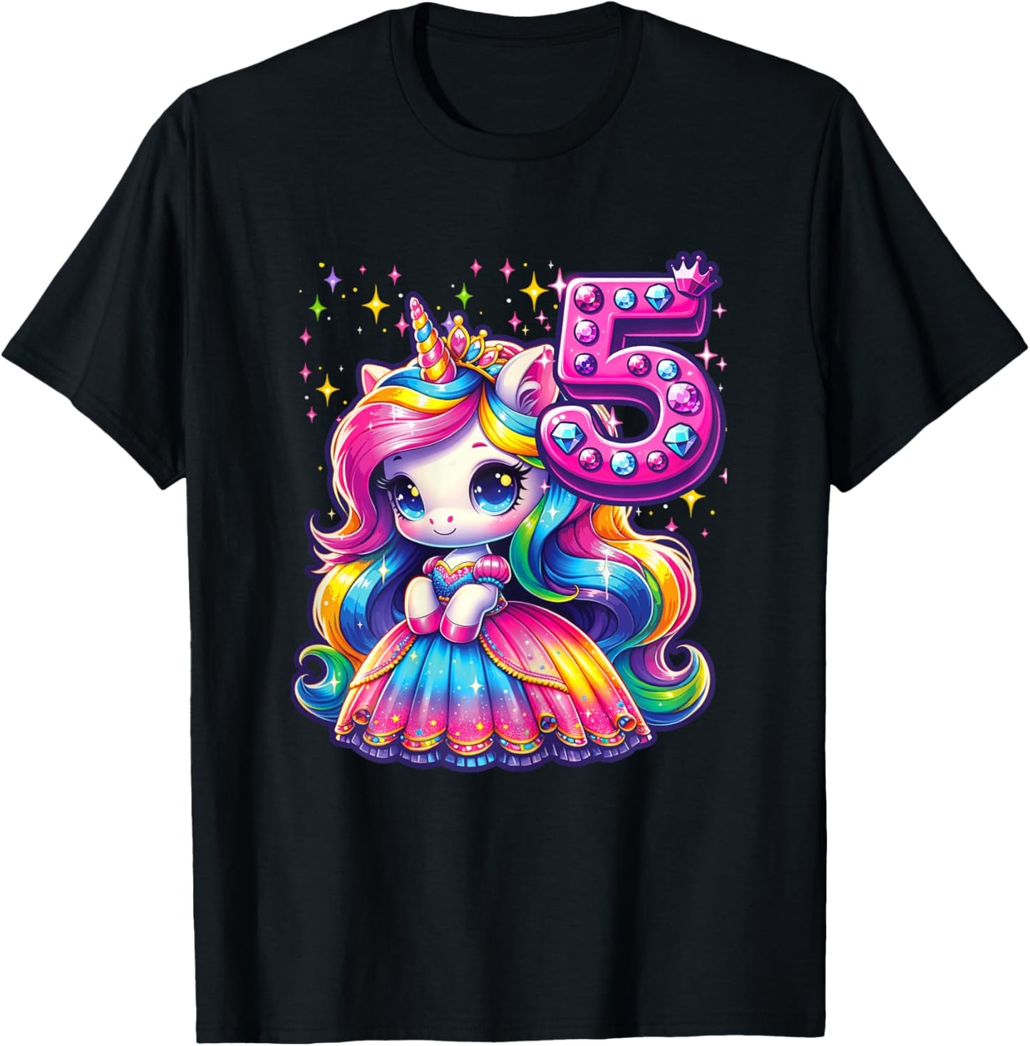 Unicorn Princess 5th Birthday 5 Year Old Party Girl Outfit T-Shirt - T-Shirt | Black
