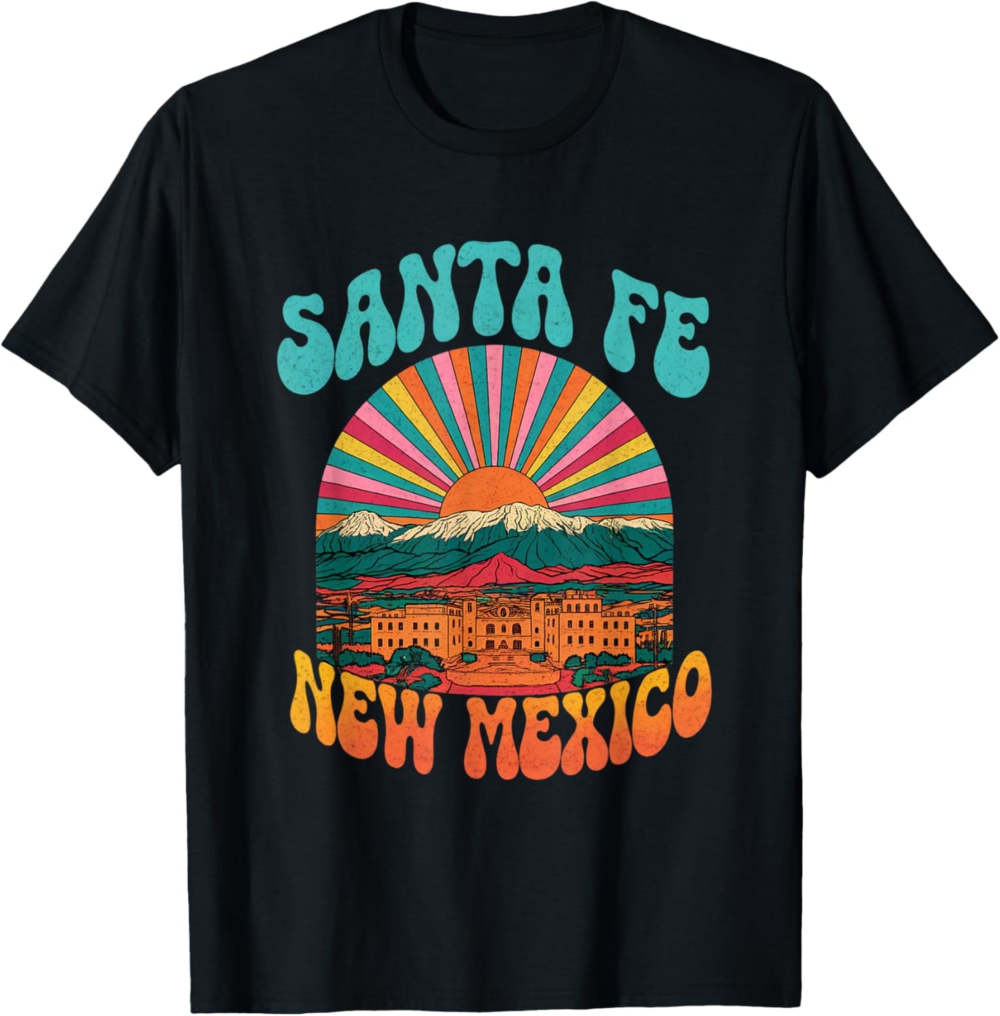 Retro Santa Fe New Mexico Mountains Sunset Skyline Vintage T-Shirt - T-Shirt | Black