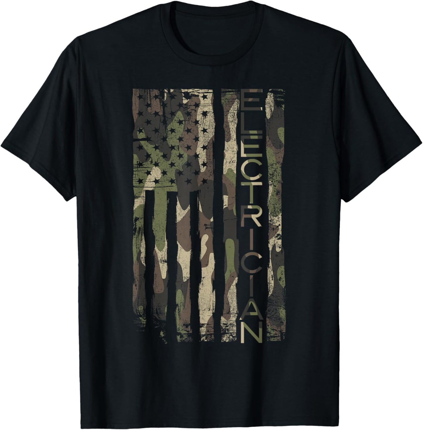 Camouflage Electrician Patriotic USA Flag T-Shirt - T-Shirt | Black