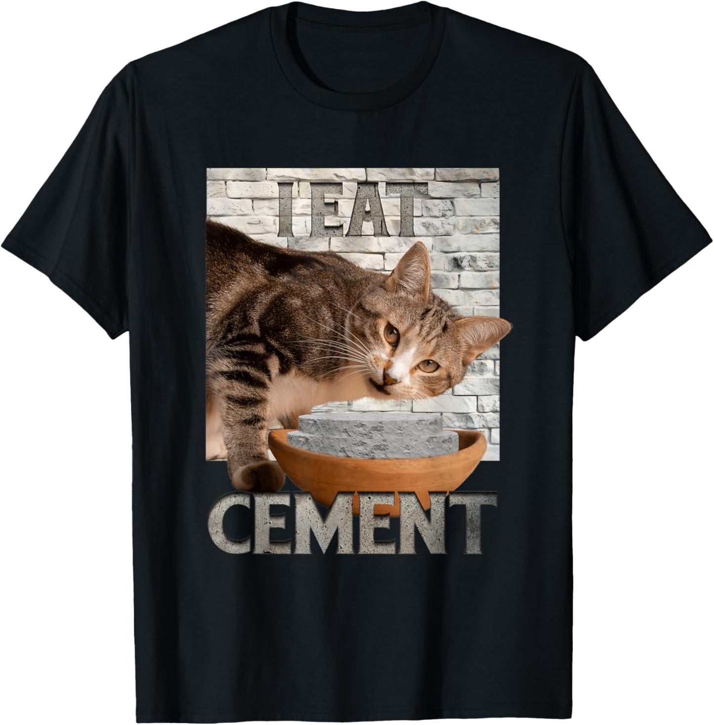 I Eat Cement Humorous Cursed Cat Funny Meme Graphic T-Shirt - T-Shirt | Black