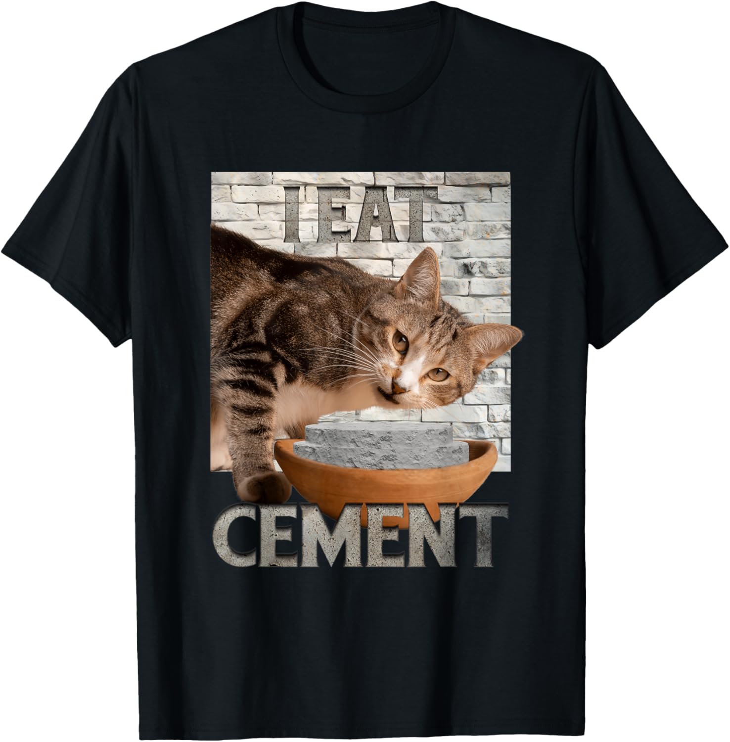 I Eat Cement Humorous Cursed Cat Funny Meme Graphic T-Shirt - T-Shirt | Black