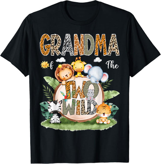 Grandma Of The Two Wild 2Nd Birthday Safari Animal Lover T-Shirt - T-Shirt | Black