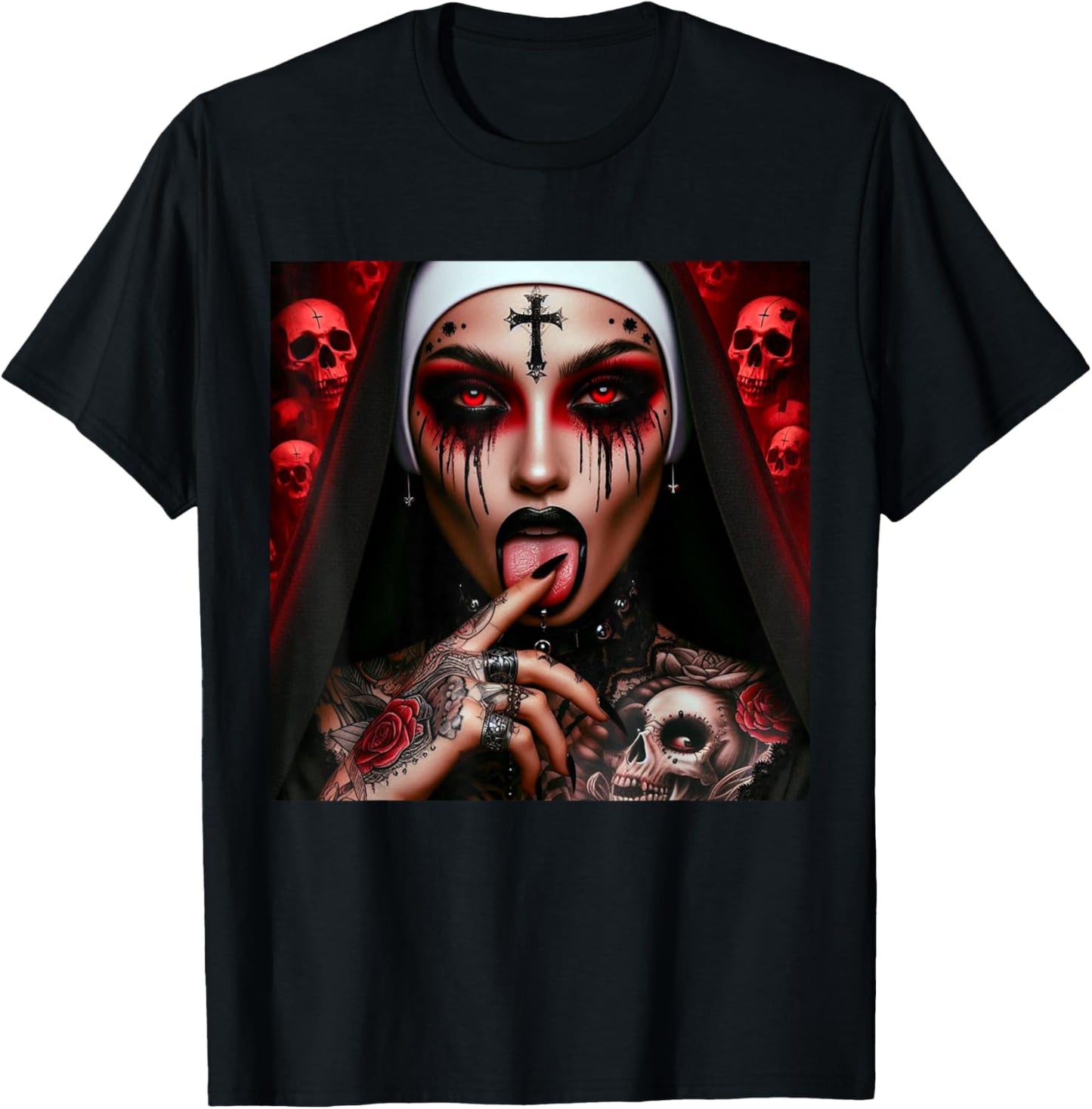 Gothic Aesthetically Occulte Unholy Grunge Emo Punk Nun T-Shirt - T-Shirt | Black