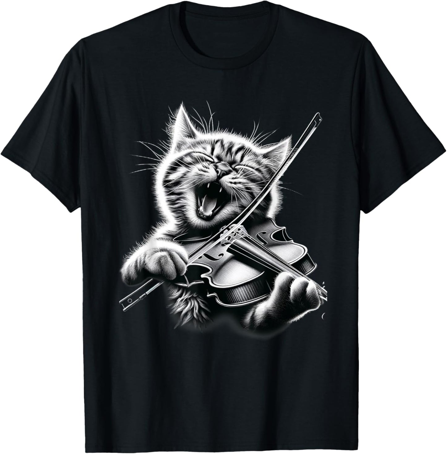 Funny Orchestra Musician Violinist Rock Cat Playing Violin T-Shirt - T-Shirt | Black