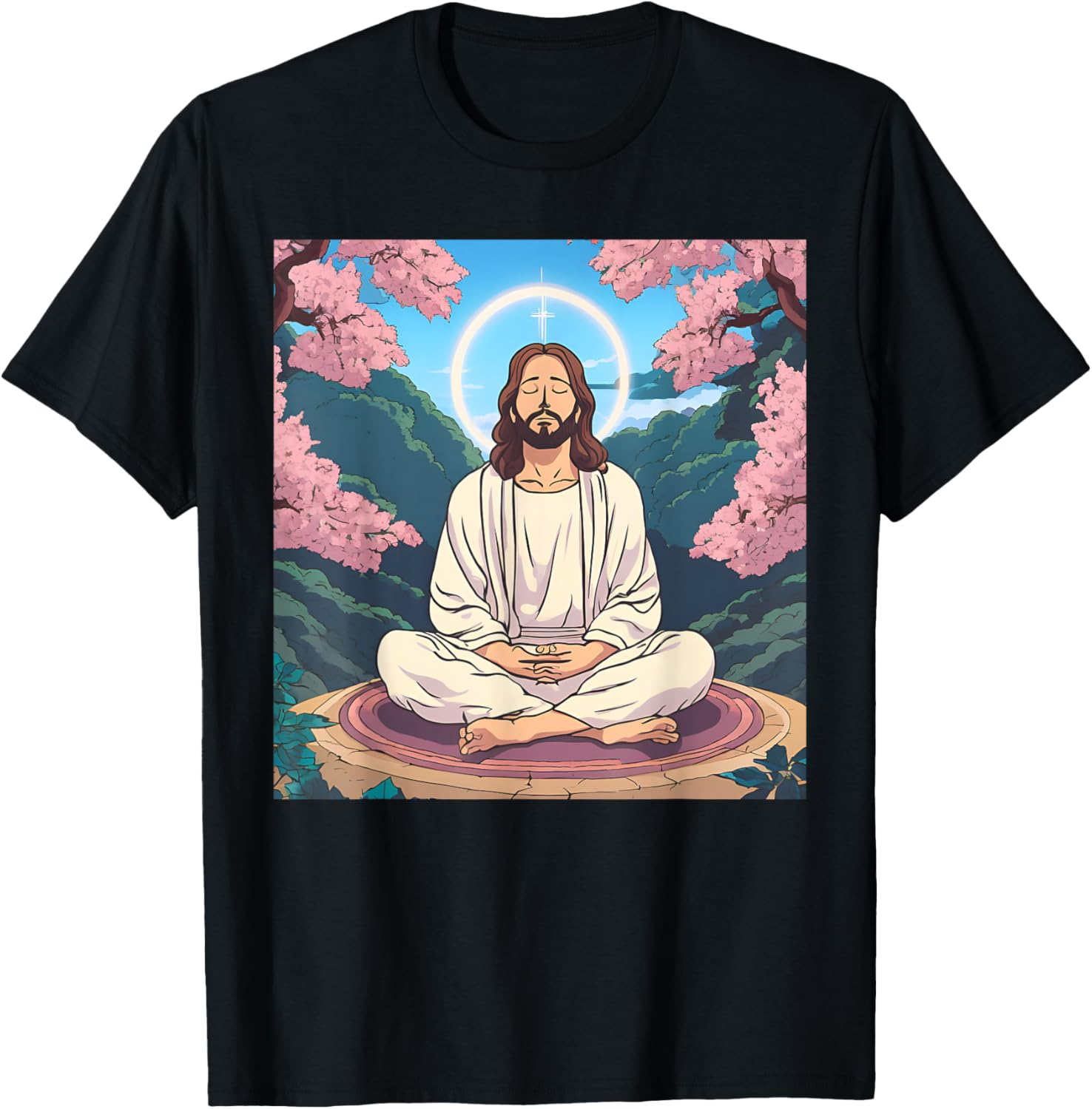 Jesus Meditating As A Buddhist Monk Meditation Anime T-Shirt - T-Shirt | Black