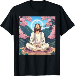 Jesus Meditating As A Buddhist Monk Meditation Anime T-Shirt - T-Shirt | Black
