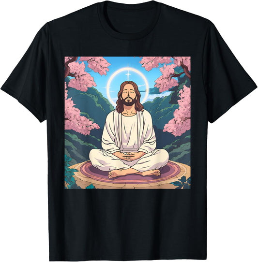 Jesus Meditating As A Buddhist Monk Meditation Anime T-Shirt - T-Shirt | Black