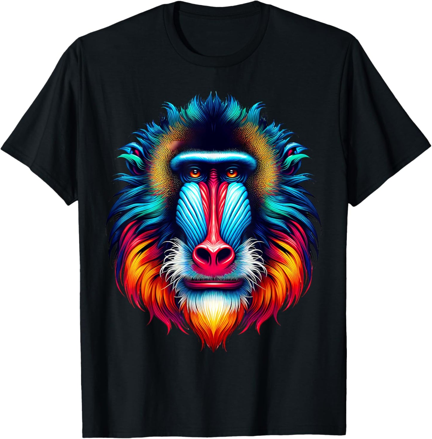Cool Mandrill Monkey Spirit Animal Illustration Tie Dye Art T-Shirt - T-Shirt | Black