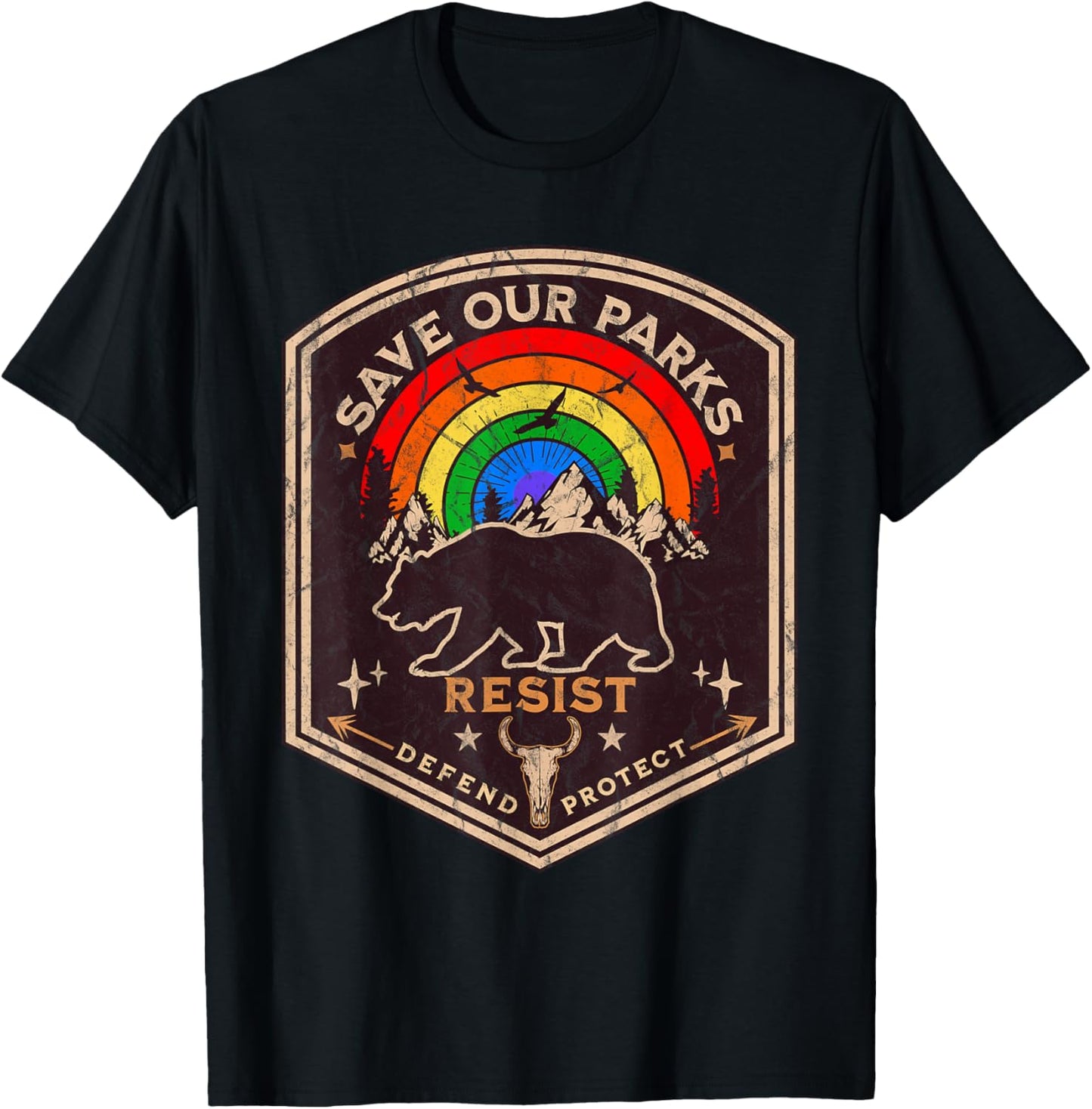 Save Our Parks Resist Gay Pride Bear LGBTQ National Parks T-Shirt - T-Shirt | Black