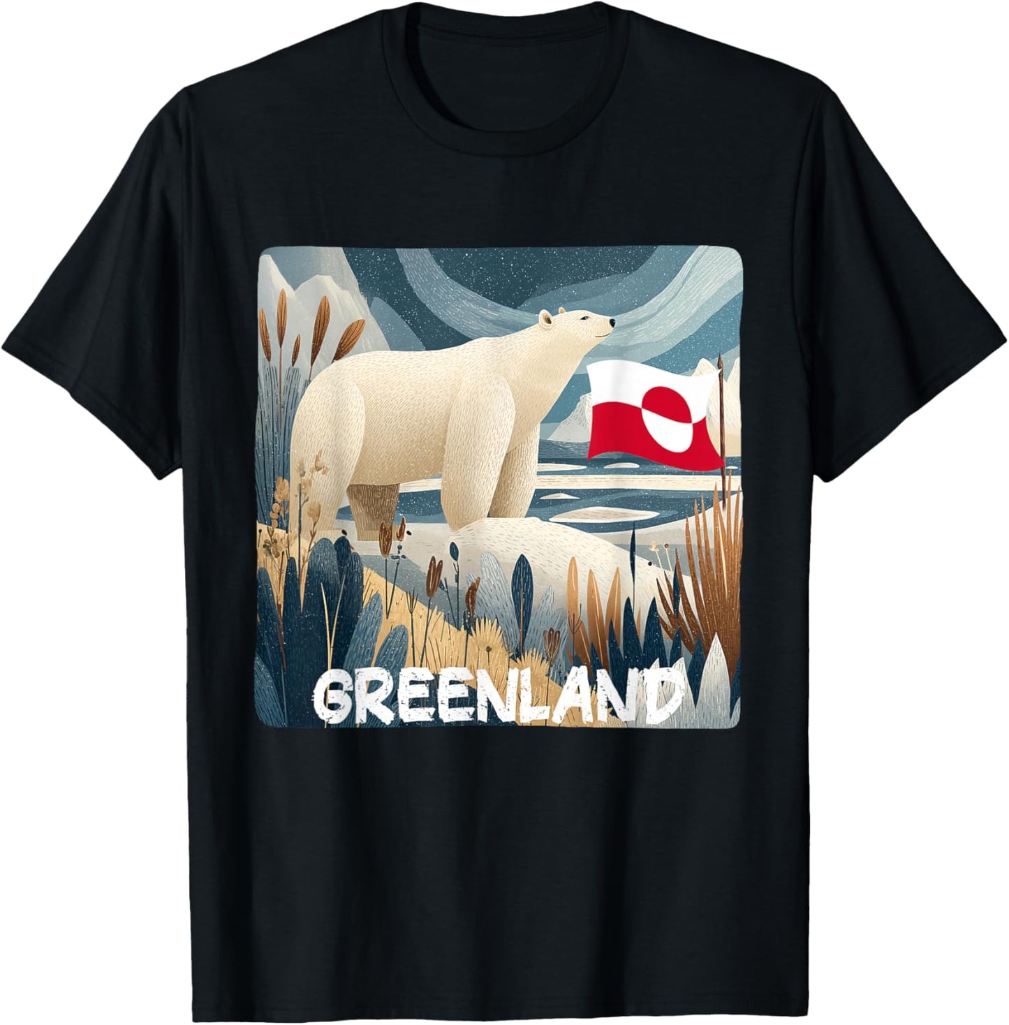 Stunning Greenland Ice Bear with Nature and Flag T-Shirt - T-Shirt | Black