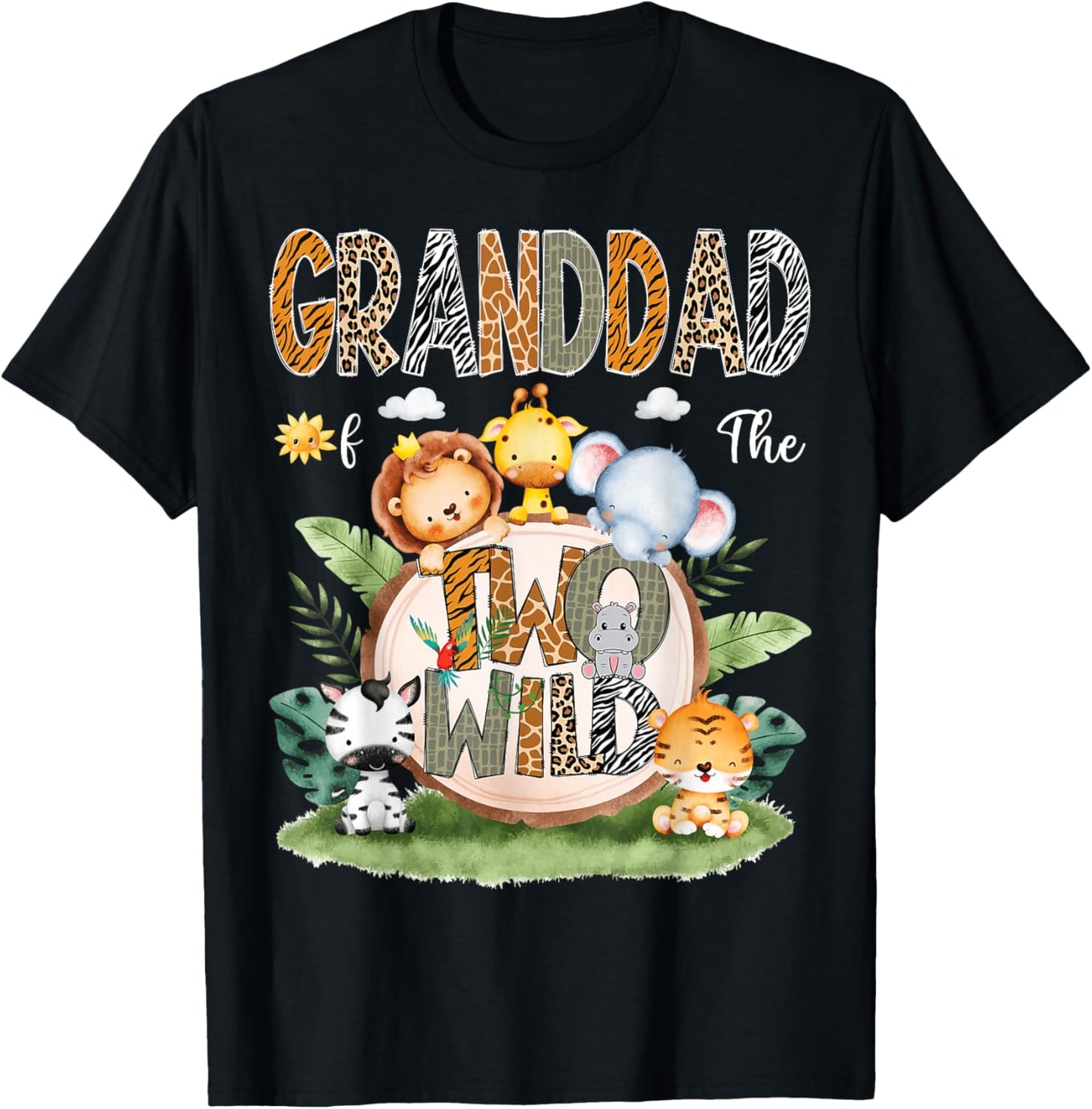 Granddad Of The Two Wild 2Nd Birthday Safari Animal Lover T-Shirt - T-Shirt | Black