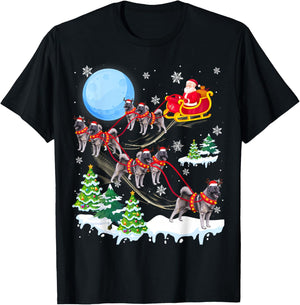 Norwegian Elkhound Reindeer Christmas Dog Riding Santa T-Shirt - T-Shirt | Black