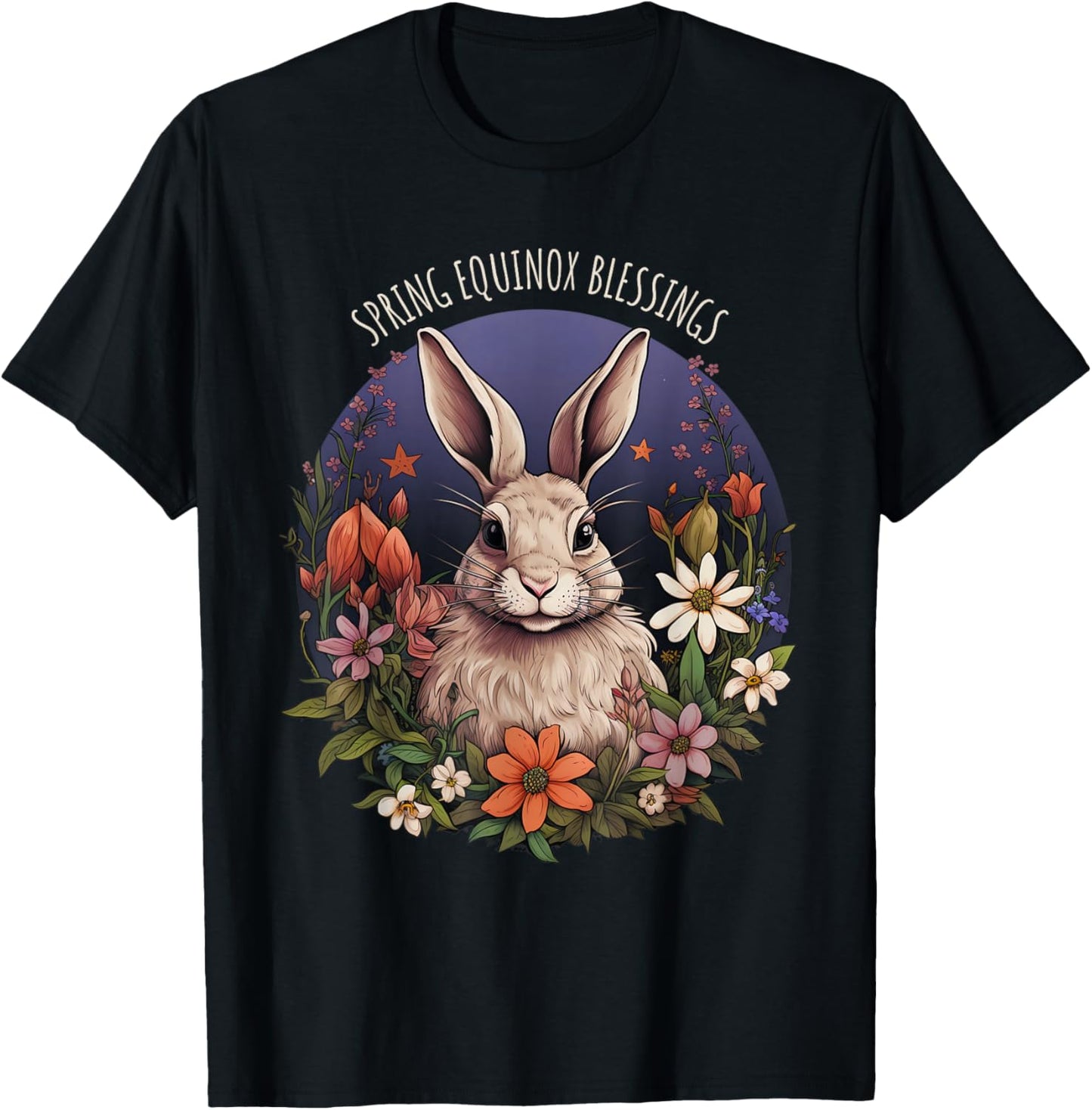 Spring Equinox Blessings Bunny Floral Pagan Nature Art T-Shirt - T-Shirt | Black