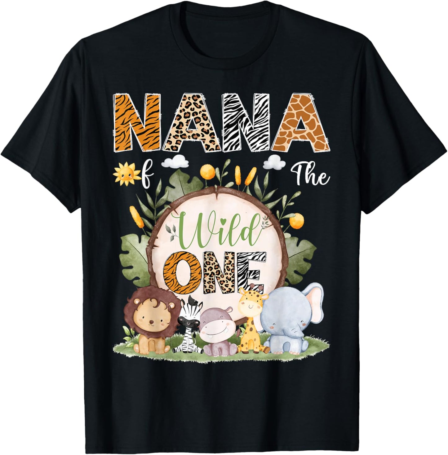 Nana Of The Wild One 1St Birthday Kids Safari Woodland T-Shirt - T-Shirt | Black