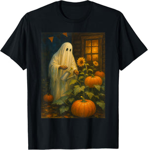 Vintage Floral Ghost Halloween Ghost in The Forest Gothic T-Shirt - T-Shirt | Black