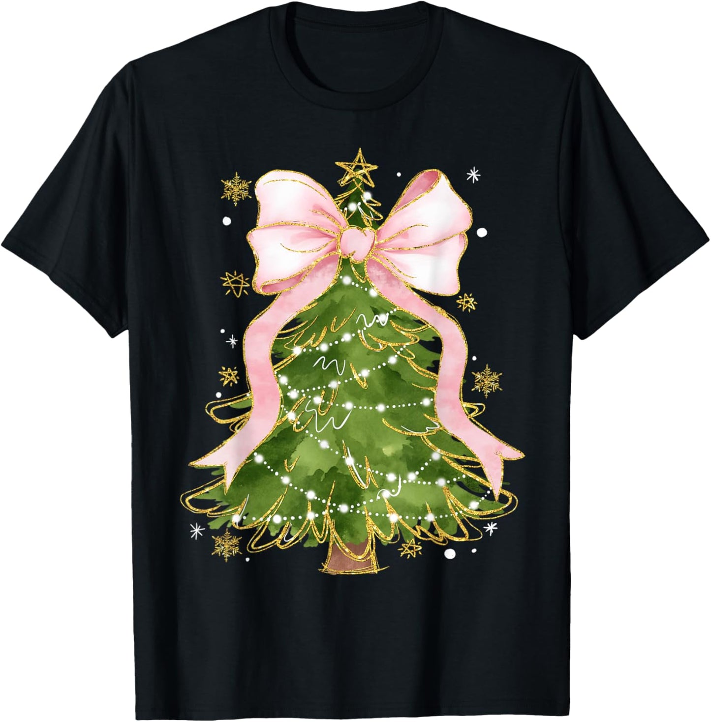 Coquette Bow Christmas Tree Xmas Holiday Girly Outfit Women T-Shirt - T-Shirt | Black