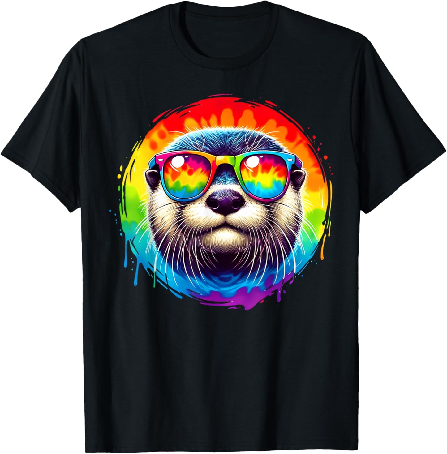 Cool Tie Dye Sunglasses Otter Illustration Art T-Shirt - T-Shirt | Black