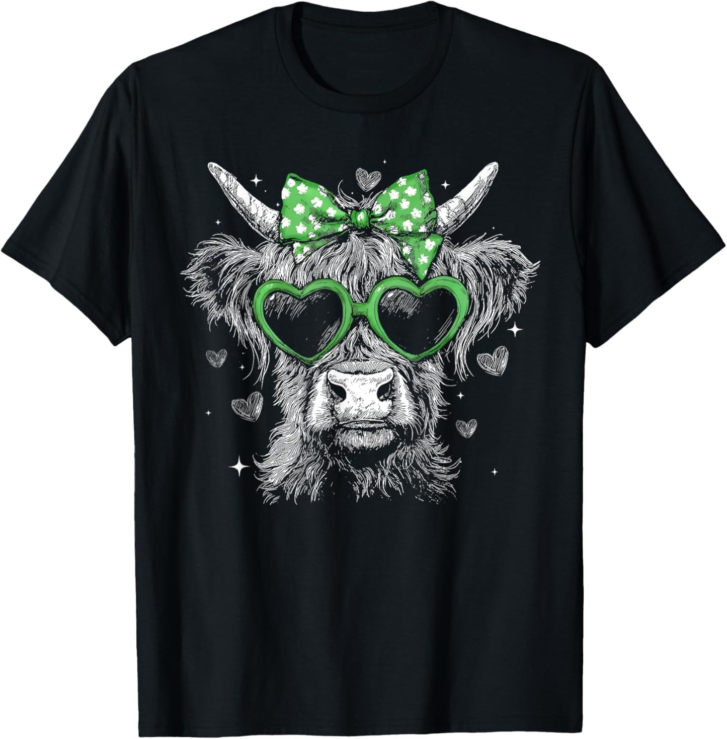 Highland Cattle Cow Lucky Shamrock Irish St.Patrick's Day T-Shirt - T-Shirt | Black