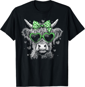 Highland Cattle Cow Lucky Shamrock Irish St.Patrick's Day T-Shirt - T-Shirt | Black